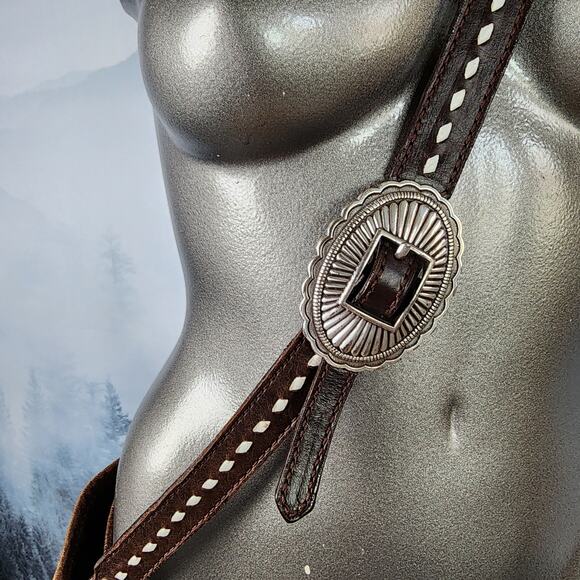 Running Roan Tack Cowhide and Brown Leather Belt Buckle Crossbody Purse - Picture 5 of 11